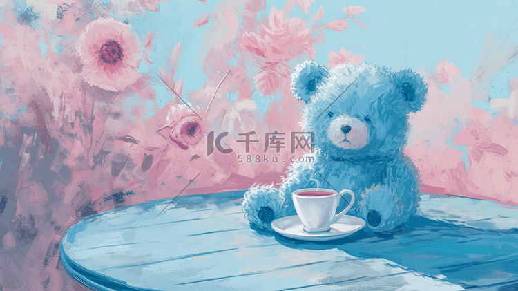 手绘水彩墙面空间小熊插画23