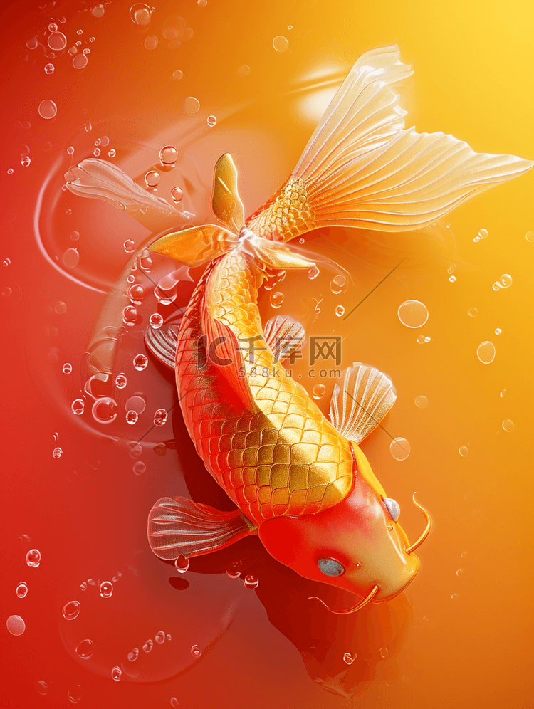 金色琉璃金鱼锦鲤闪耀的插画10