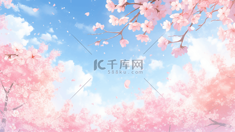 春天春季公园浪漫唯美粉色樱花的插画11
