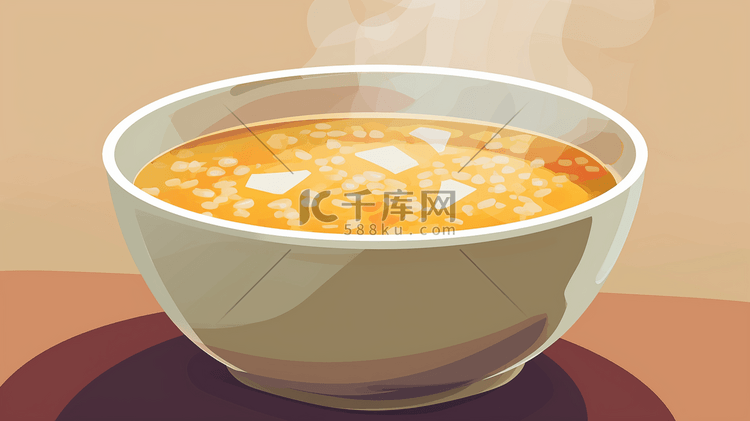 手绘餐桌上热气腾腾白米粥的插画14