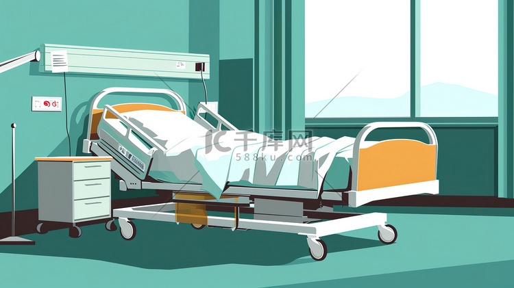医院里的空病床病房矢量插画