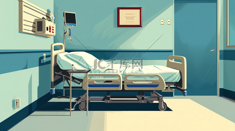 医院里的空病床病房插画设计