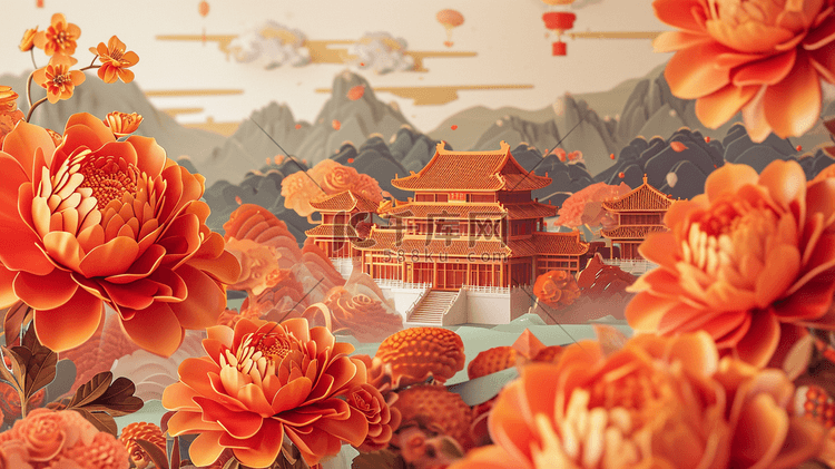 中式国画平铺装饰花纹纹理质感插画23