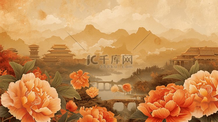 中式国画平铺装饰花纹纹理质感插画3