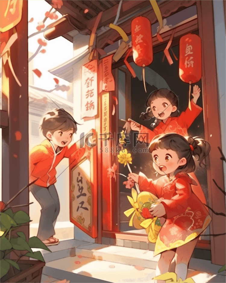 新年氛围中国风插画素材