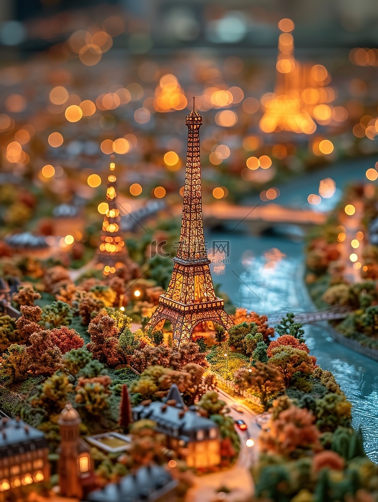 巴黎铁塔微距摄影插画图片