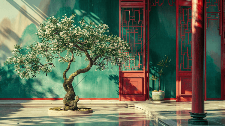 中国手绘庭院建筑古风古院的插画24