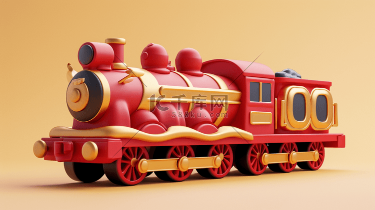 红色卡通儿童玩具小火车的背景8插画设计
