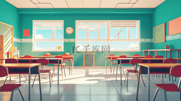 彩色简约学校教室明亮课堂的背景图6插画素材