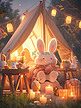 可爱的兔子帐篷春天露营插画素材