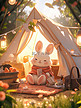 可爱的兔子帐篷春天露营插画