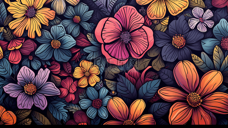 彩色俯视平面花朵花束的插画11