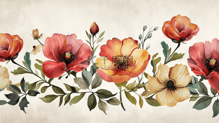 彩色俯视平面花朵花束的插画9