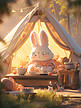 可爱的兔子帐篷春天露营插画海报
