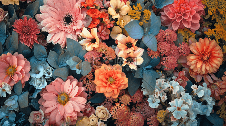 彩色俯视平面花朵花束的插画5
