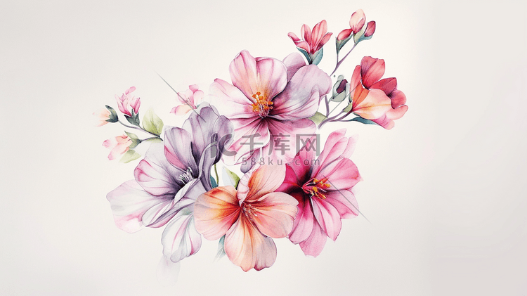 彩色俯视平面花朵花束的插画2