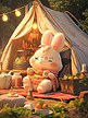 可爱的兔子帐篷春天露营插画图片