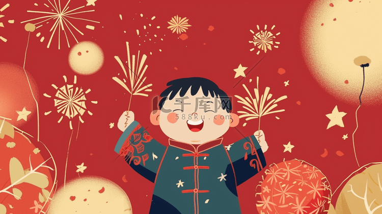 喜庆新年场景插画