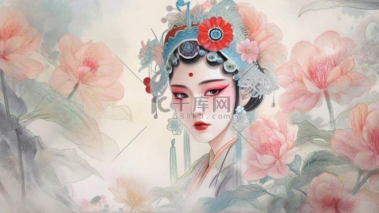 非遗国粹京剧角色花旦戏曲人物插画图片