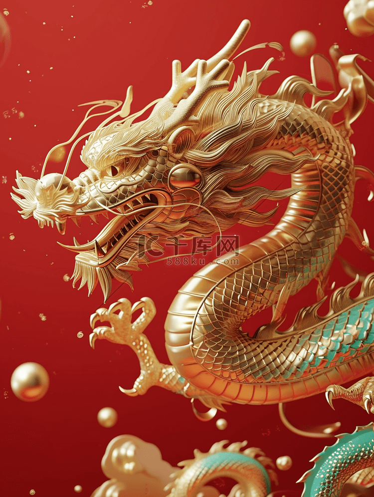 龙年红色场景中国金龙的插画4