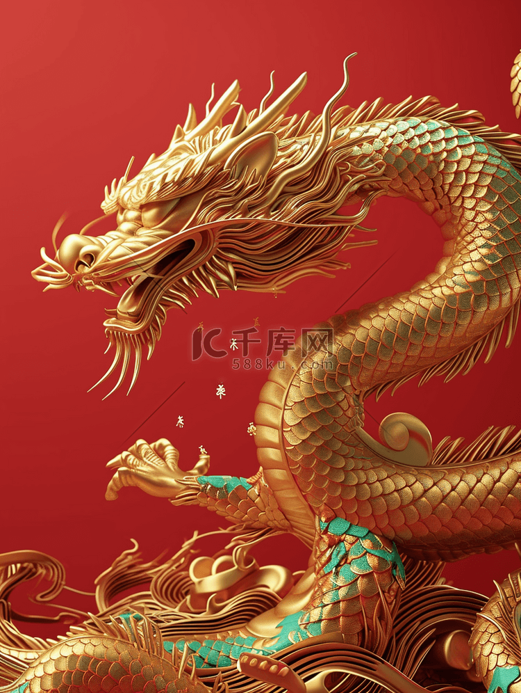 龙年红色场景中国金龙的插画12