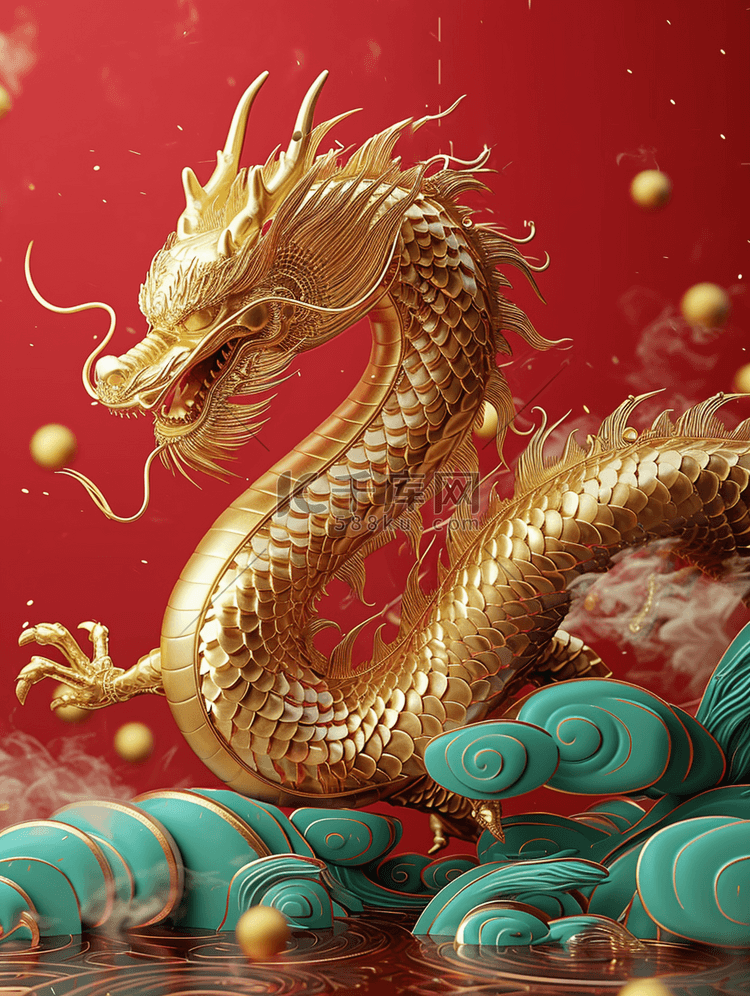 龙年红色场景中国金龙的插画13