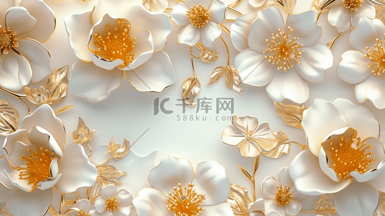 白色欧式简约花朵金属质感的插画20