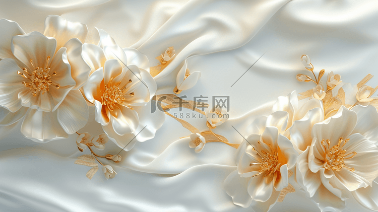 白色欧式简约花朵金属质感的插画16
