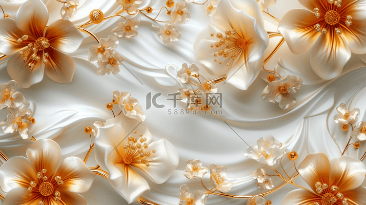 白色欧式简约花朵金属质感的插画17