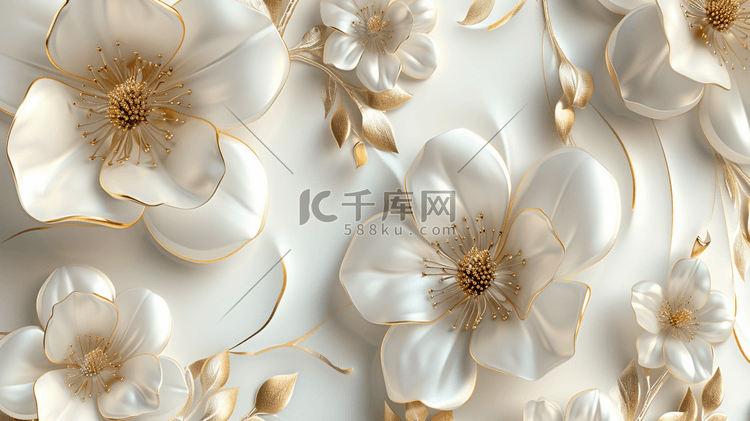 白色欧式简约花朵金属质感的插画18