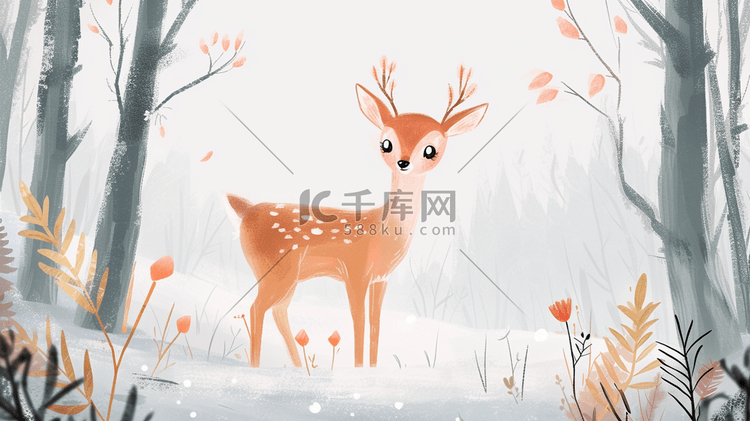 手绘卡通森林里小鹿的插画10