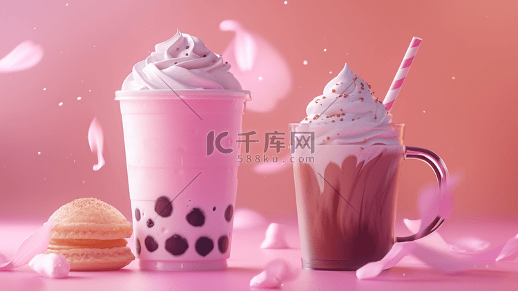 粉色冰激凌奶茶可爱插画14