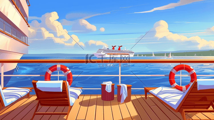 海洋里行驶的帆船插画24