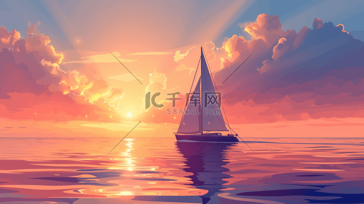 海洋里行驶的帆船插画6