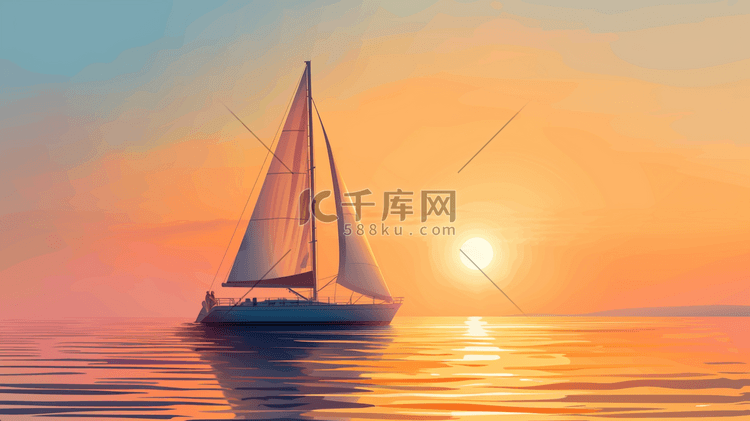 海洋里行驶的帆船插画7