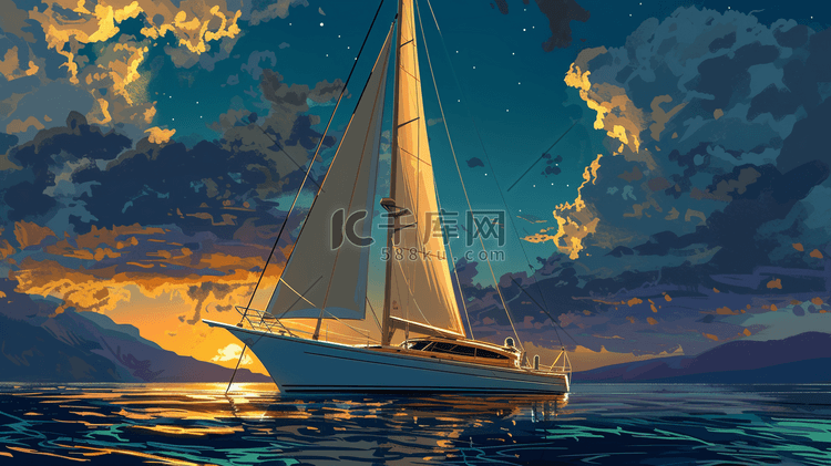海洋里行驶的帆船插画11