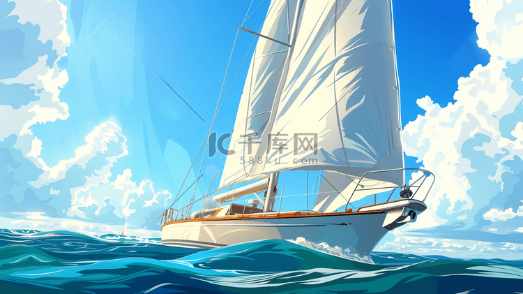 海洋里行驶的帆船插画0
