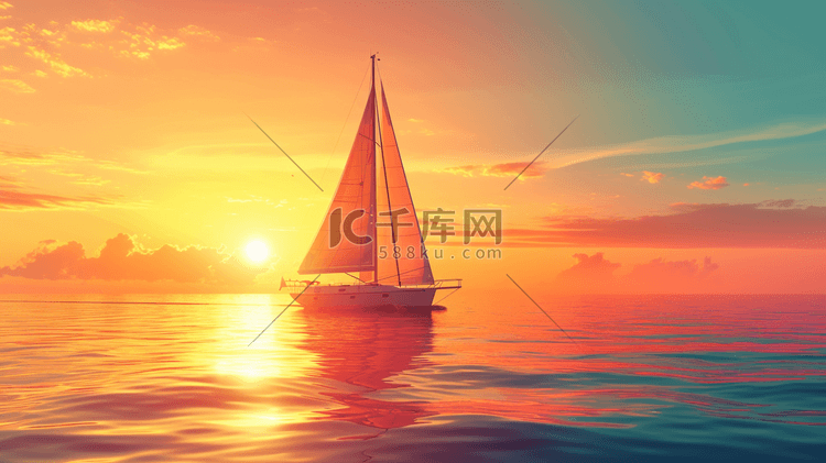 海洋里行驶的帆船插画5