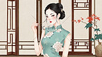 妇女节民国穿旗袍的优雅女性插画17