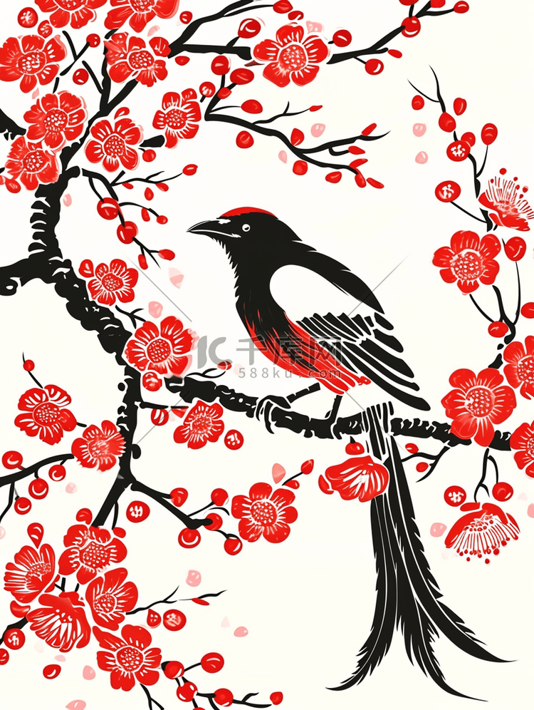 春天手绘国画艺术树枝上燕子的插画2