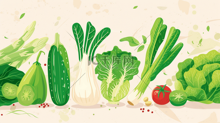 绿色简约平面蔬菜的插画10