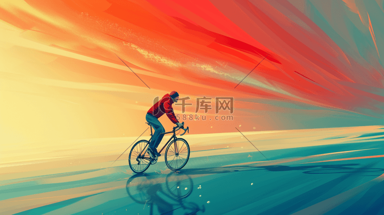 简约扁平化夕阳下人们骑自行车的插画9