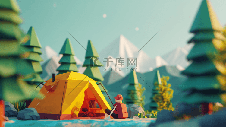 25D漫画立体森林露营帐篷的插画11