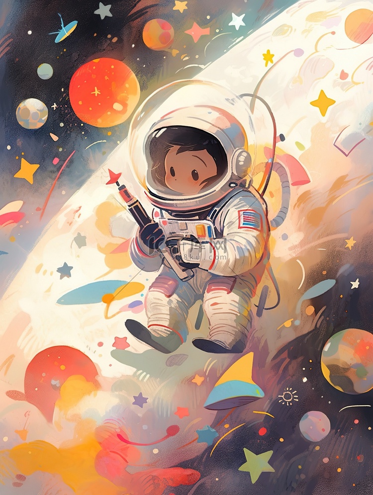 探索宇宙的可爱太空人插画海报