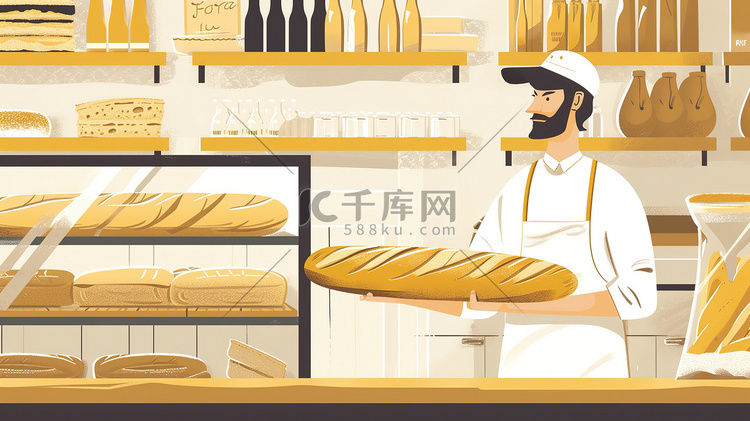 美味面包早餐店烘焙文化原创插画