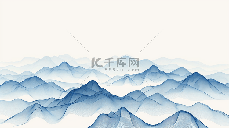 蓝色中国风山水风景插画28