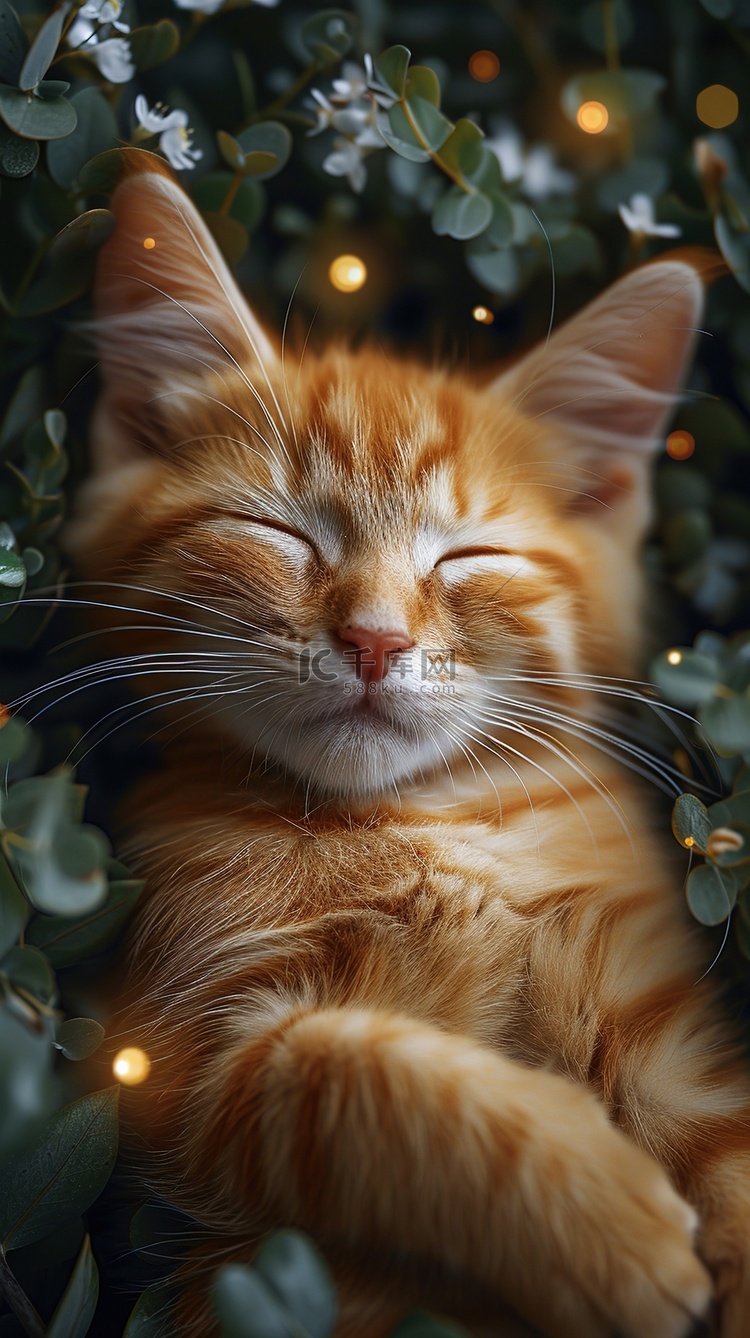 可爱的小猫咪睡觉插画海报