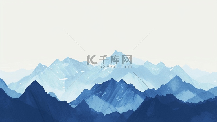 蓝色中国风山水风景插画18