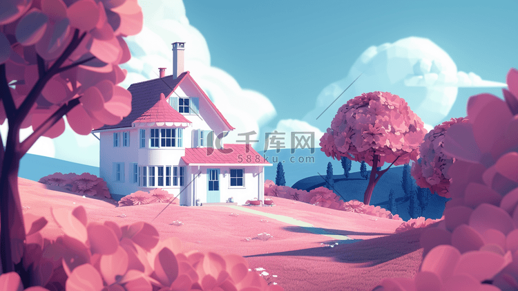 25D立体绘画房屋树木景色的插画4