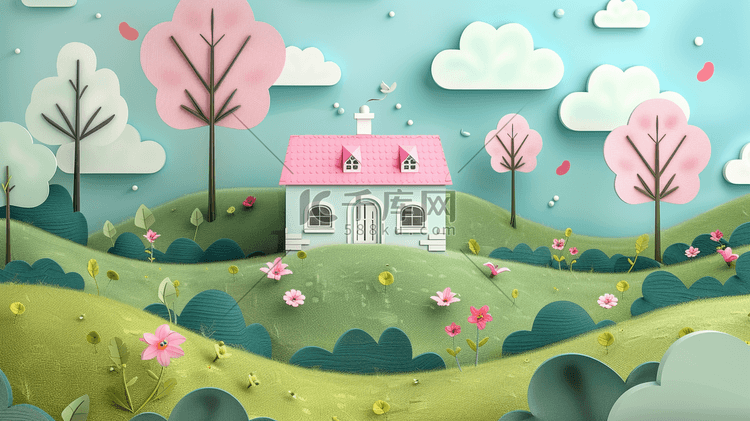 25D立体绘画房屋树木景色的插画10
